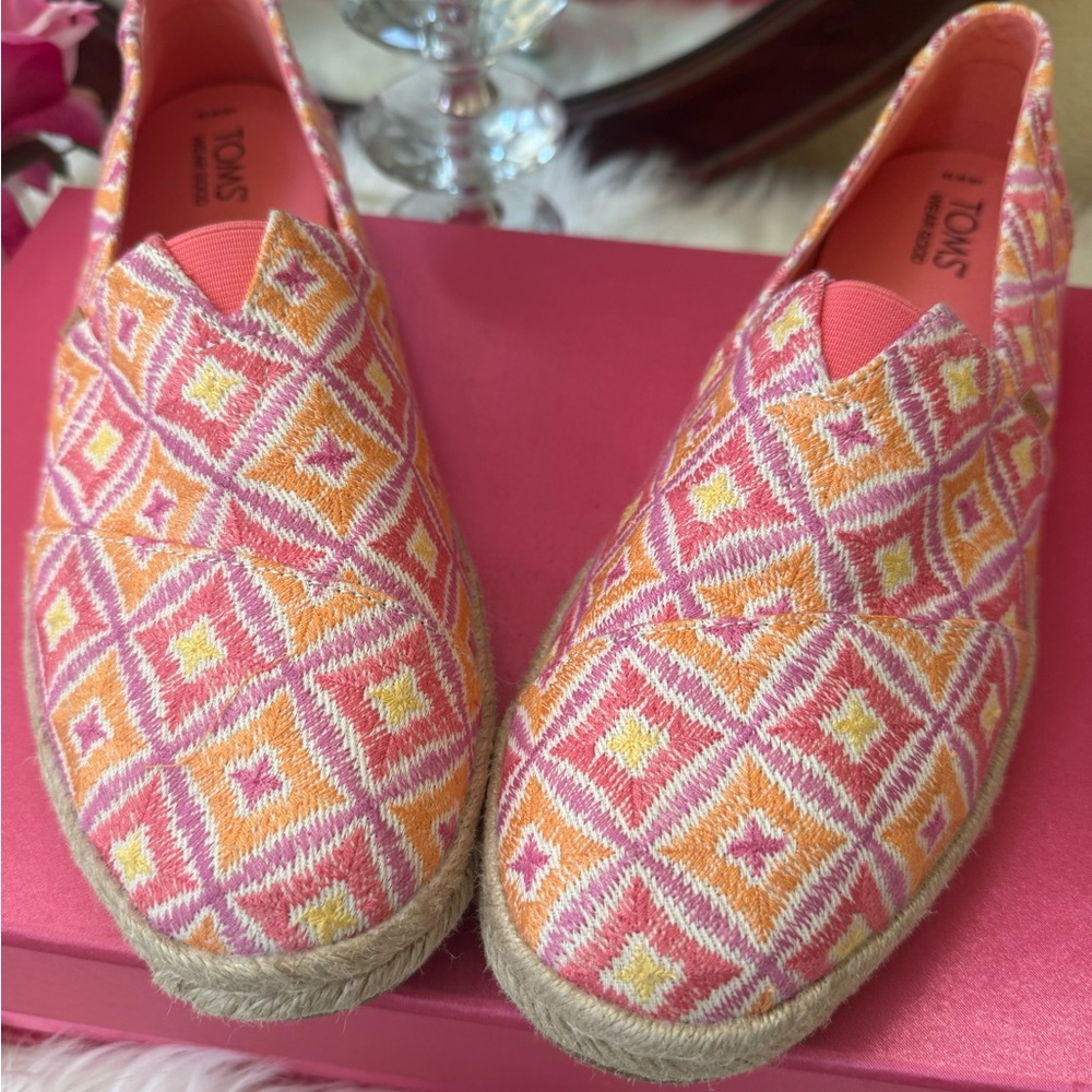 TOMS Unisex Alpargata Rope 2.O Geometric Espadrille Woven Textile Pink & Yellow - Picture 9 of 17
